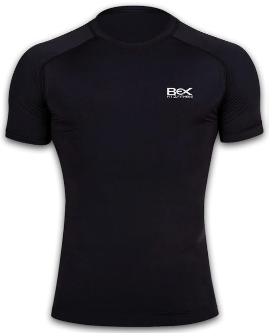 Optimized Performance: Men's Black Short Sleeve Compression Shirt for Intense Workouts