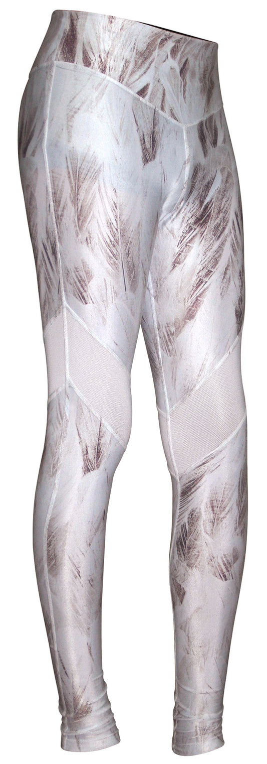 Pure Elegance: White Feather Print Leggings for Women with Style and Comfort