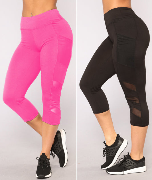 VentureFlex Precision: Women's Capris with Mesh Panels in Pink-Black – Activewear for Dynamic Comfort and Style